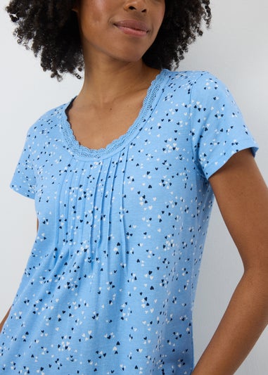 Blue Heart Cluster Lace Trim Longline Nightie