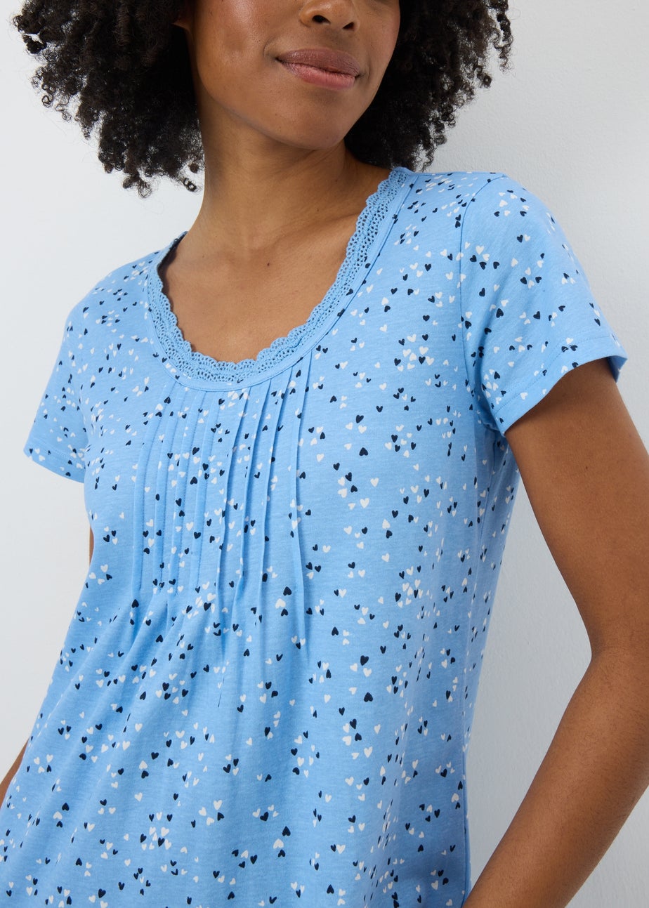 Blue Heart Cluster Lace Trim Longline Nightie