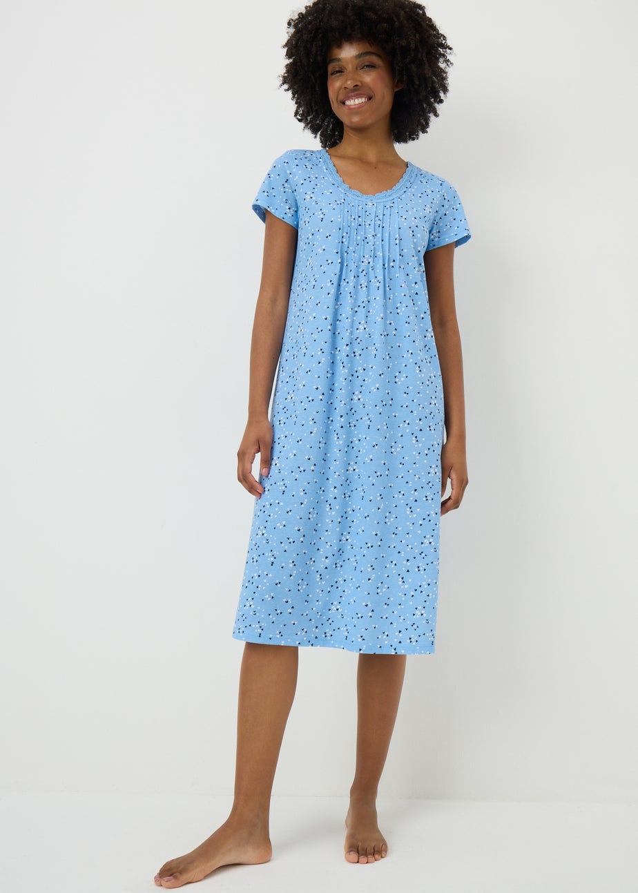 Blue Heart Cluster Lace Trim Longline Nightie