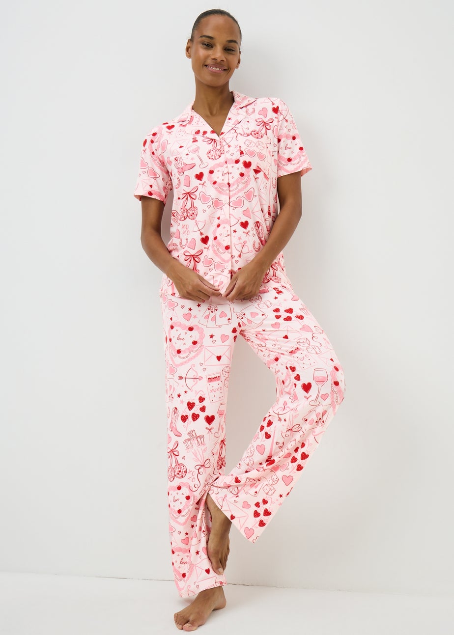 Pink Vintage Print Traditional Pyjama Set