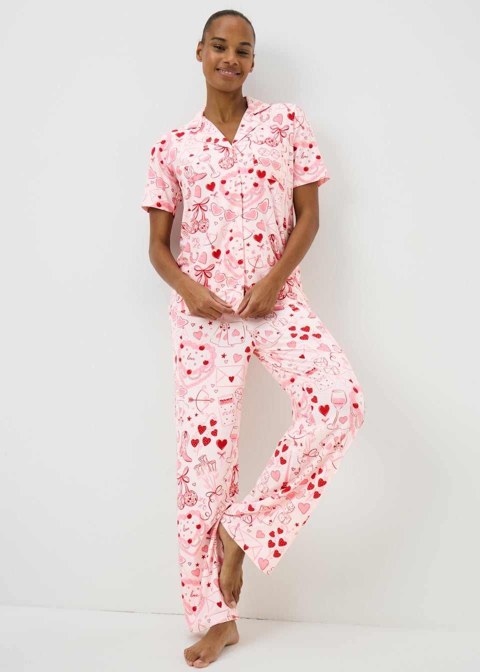 Pink Vintage Print Traditional Pyjama Set