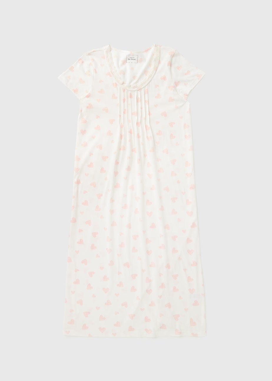 Cream Longline Heart Print Nightie