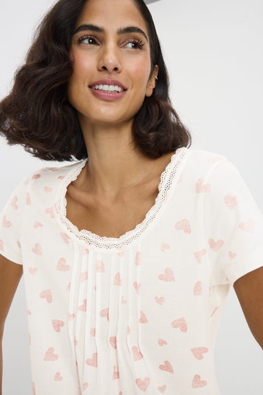 Cream Longline Heart Print Nightie