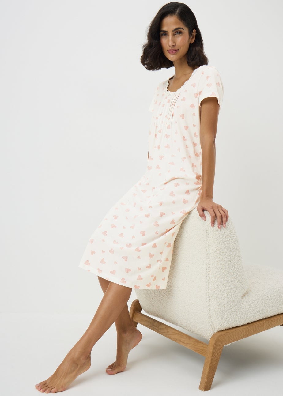 Cream Longline Heart Print Nightie