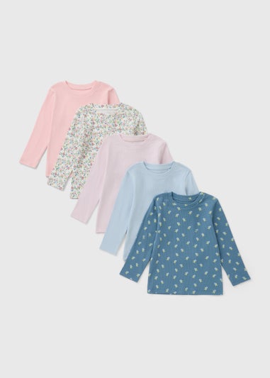 5 Pack Girls Multicolour Floral Ribbed Tops (1-7yrs)