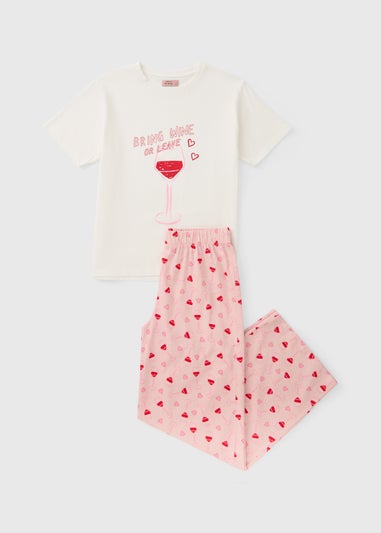 Pink Bring Wine Heart Pyjama Set