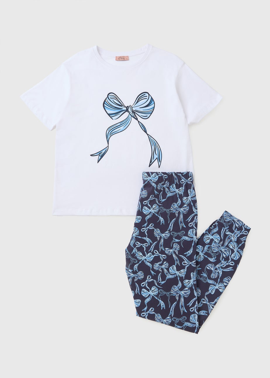 White Bow Cuffed Pyjama Set