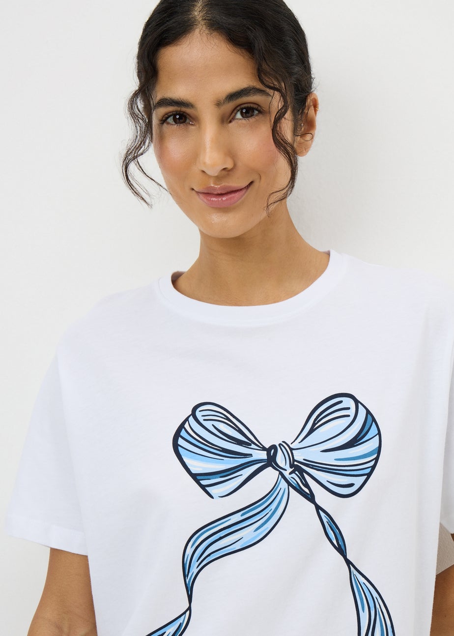 White Bow Cuffed Pyjama Set