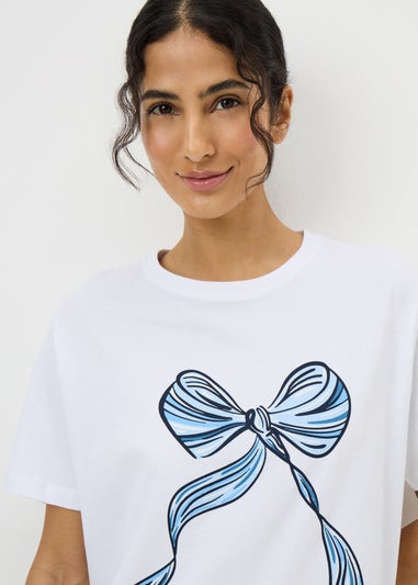 White Cuffed Bow Pyjama Set