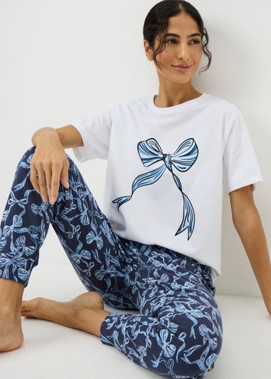 White Cuffed Bow Pyjama Set