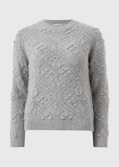 Grey Marl Bobble Stitch Cable Jumper