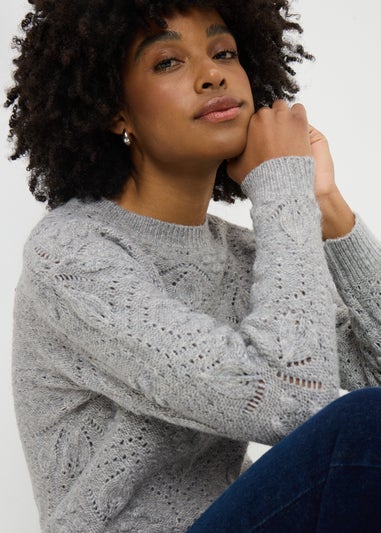 Grey Marl Bobble Stitch Cable Jumper