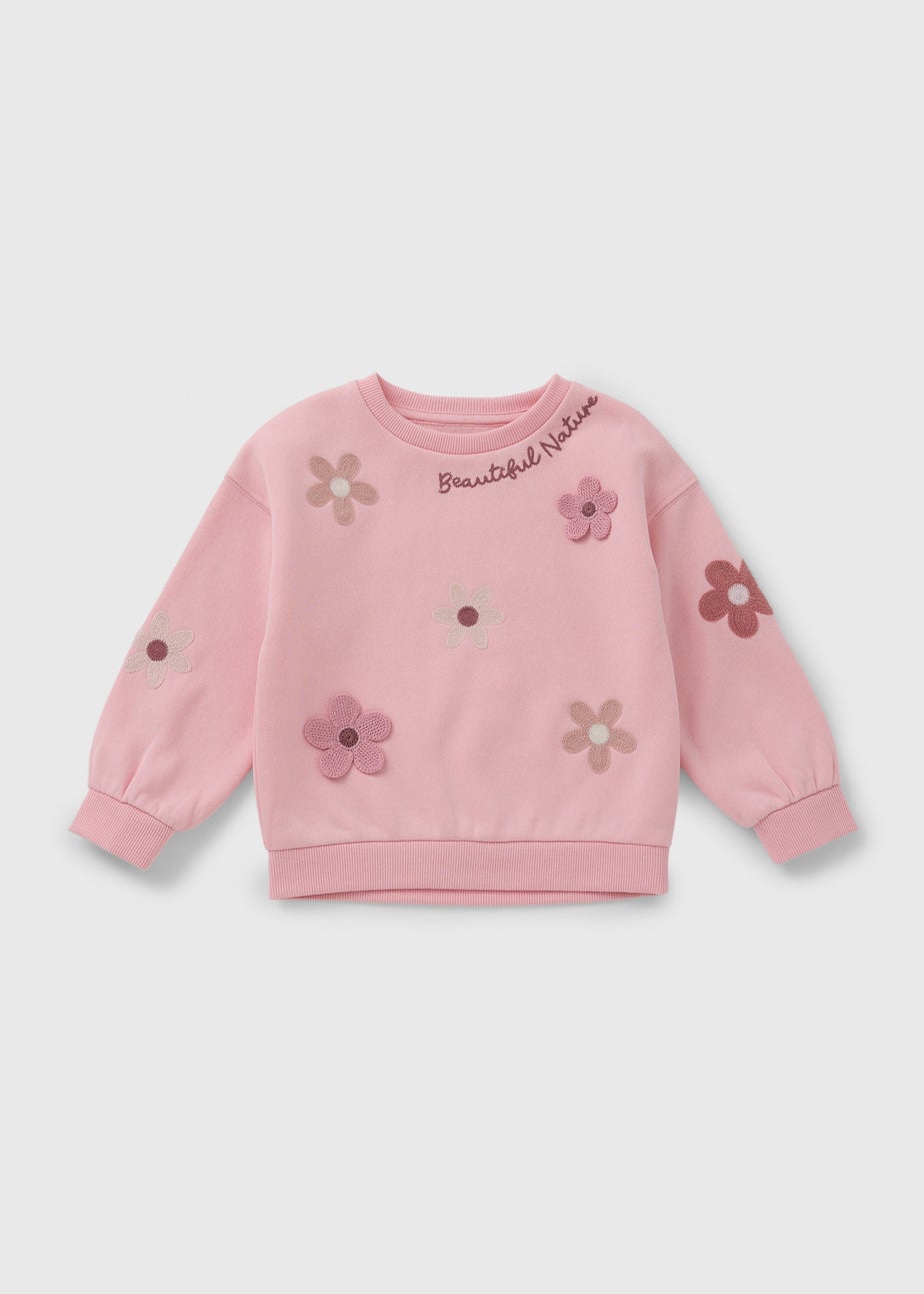 Girls Pink Flower Soft Sweatshirt (1-7yrs)