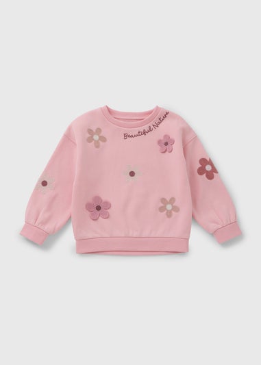 Girls Pink Flower Soft Sweatshirt (1-7yrs)