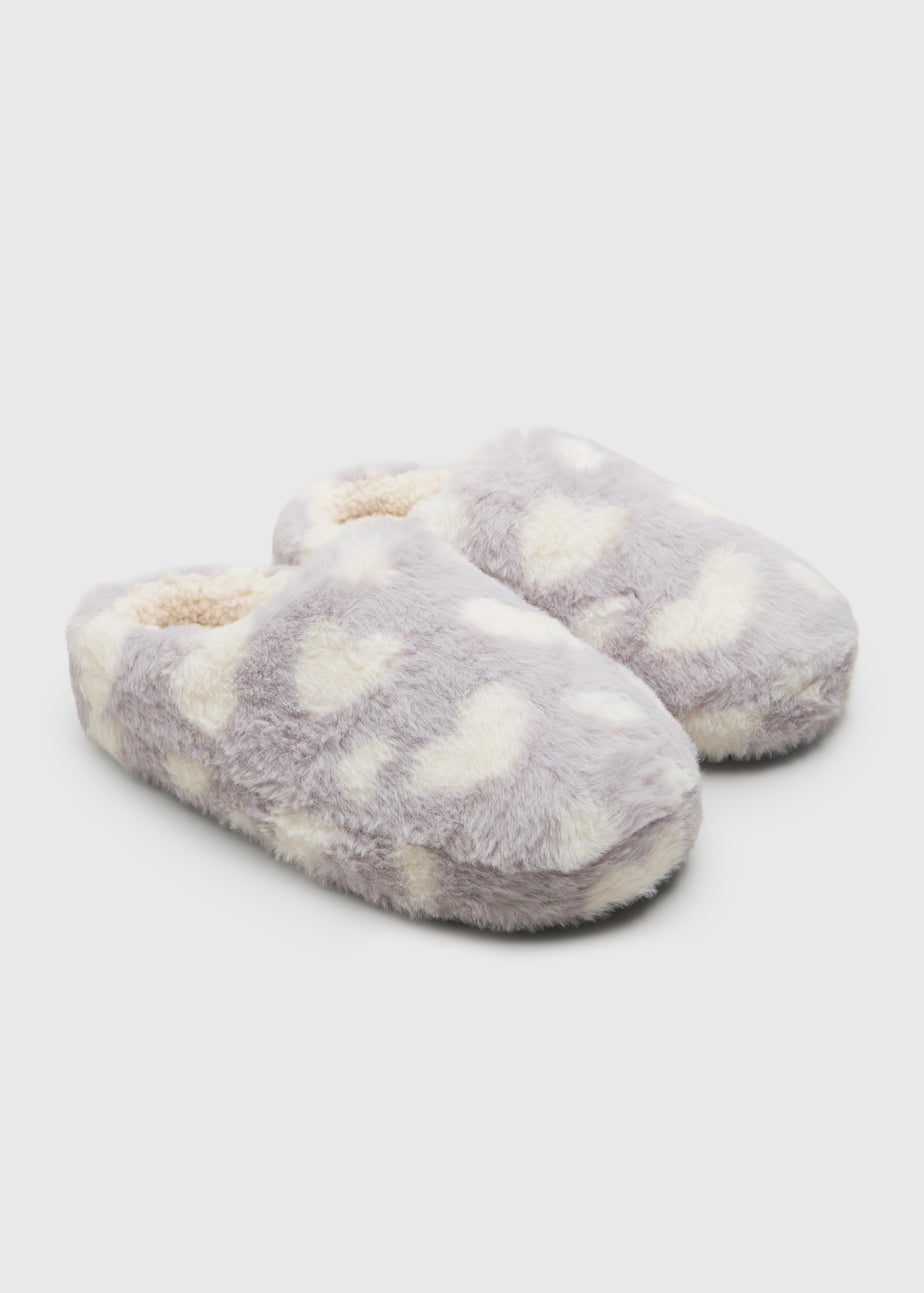 Grey Heart Mule Slippers