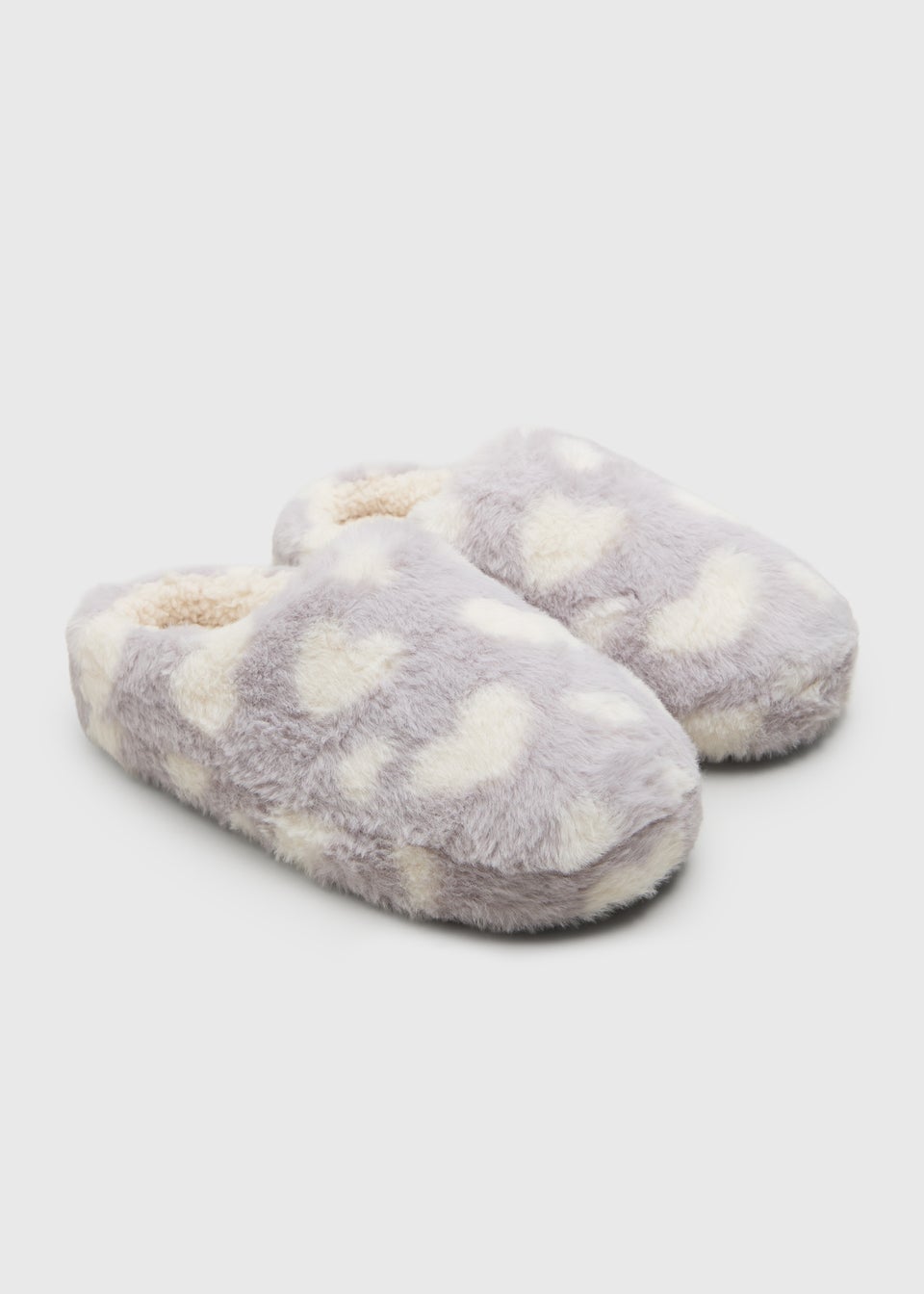 Grey Heart Mule Slippers