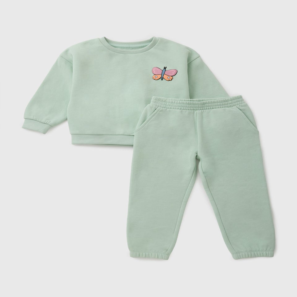 Girls Sage Mushroom Happiness Sweatshirt & Jogging Bottom Set (1-7yrs)