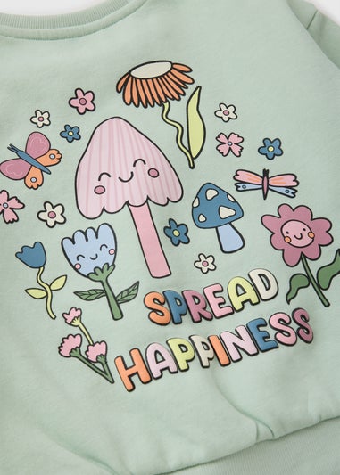 Girls Sage Mushroom Happiness Sweatshirt & Jogging Bottom Set (1-7yrs)