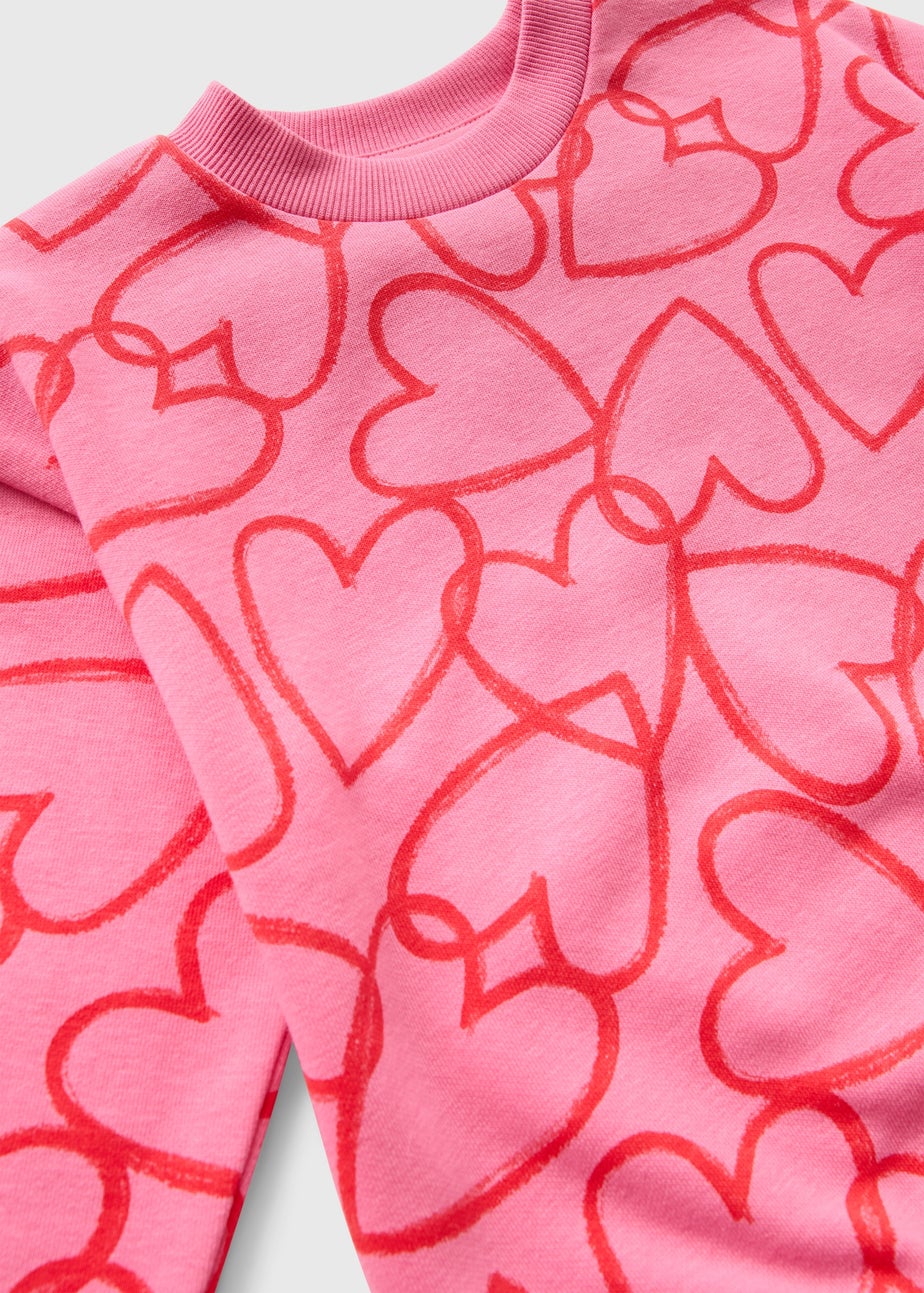 Girls Pink Heart Sweatshirt & Flare Legging Set (1-7 Years)