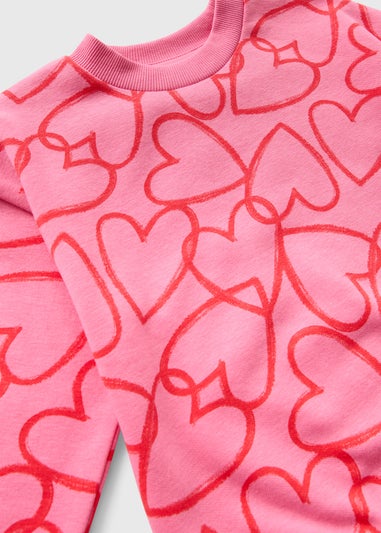 Girls Pink Heart Sweatshirt & Flare Legging Set (1-7 Years)