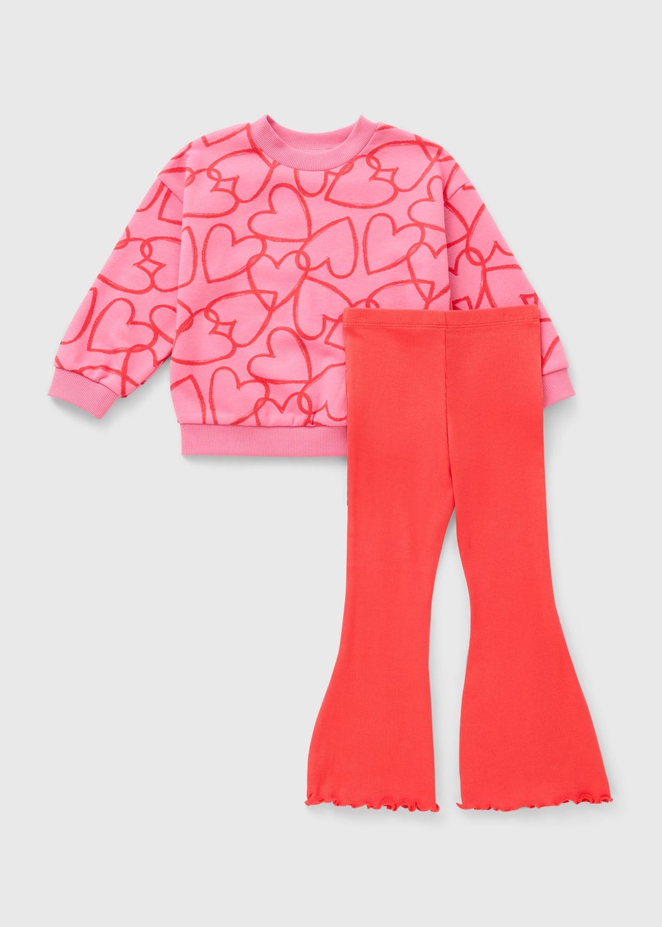 Girls Pink Heart Sweatshirt & Flare Legging Set (1-7 Years)