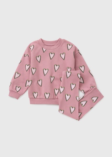Girls Pink Heart Sweatshirt & Legging Set (1-7yrs)