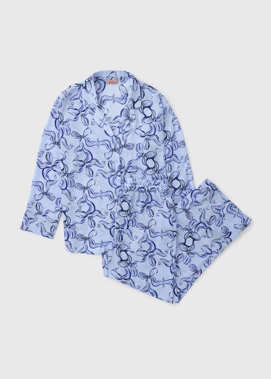 Blue Satin Bow Pyjamas