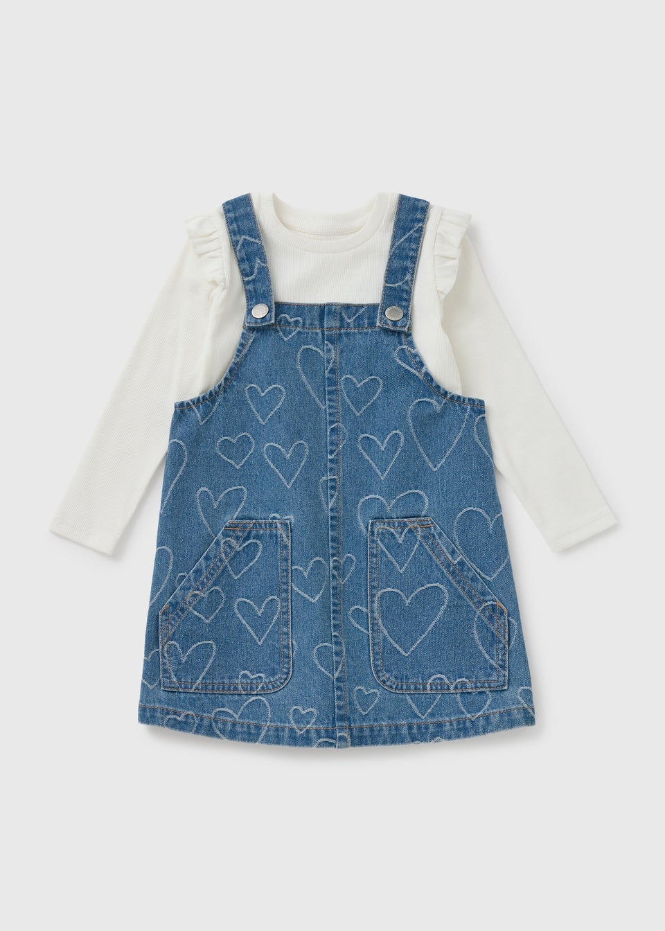 Girls Blue Heart Top & Pinafore Set (1-7yrs)