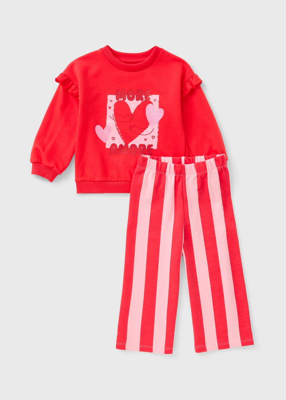 Girls Red Amore Heart Sweatshirt & Trouser Set (1-7yrs)