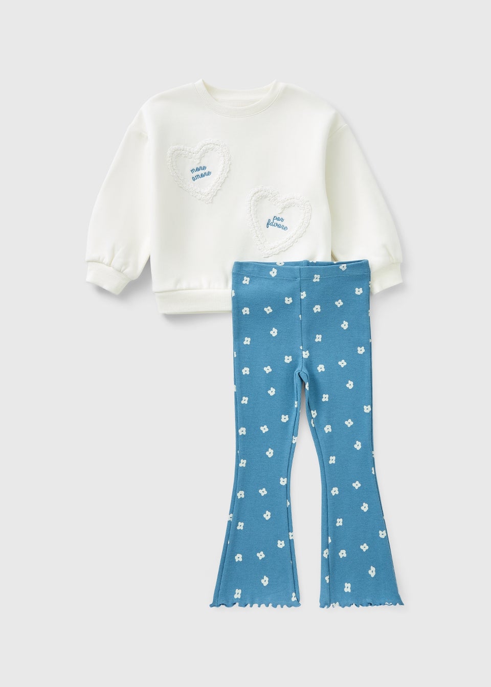 Girls Blue Lace Heart Sweatshirt & Flare Set (1-7yrs)