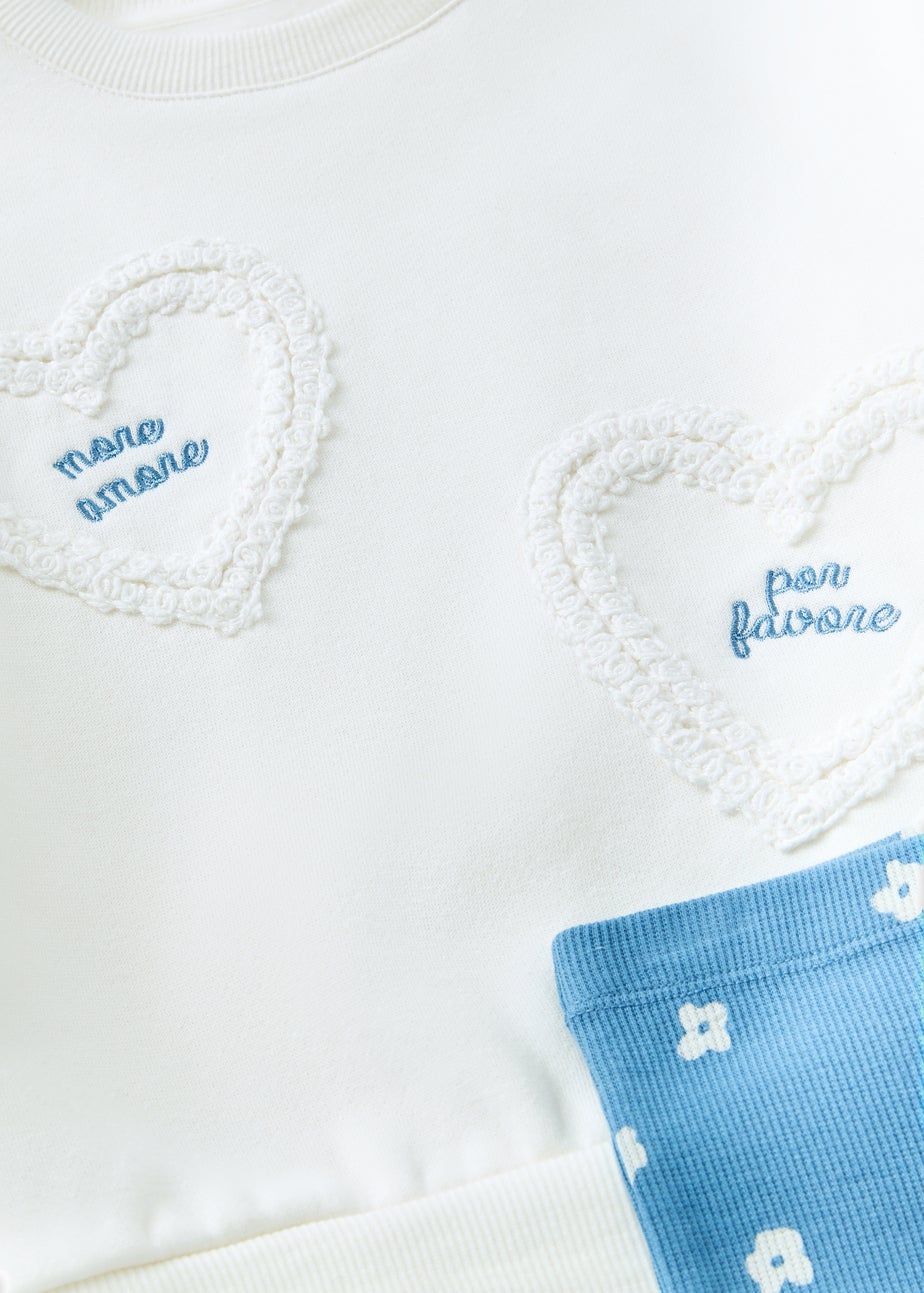 Girls Blue Lace Heart Sweatshirt & Flare Set (1-7yrs)