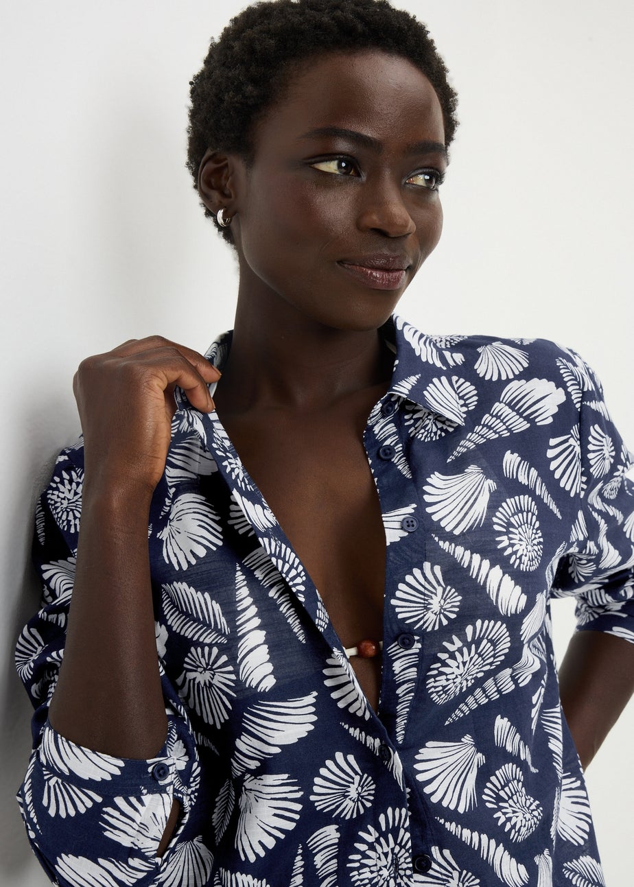 Navy Shell Print Beach Shirt