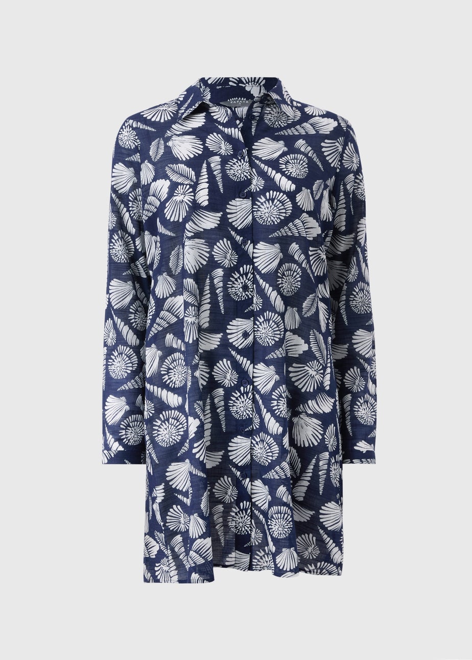 Navy Shell Print Beach Shirt