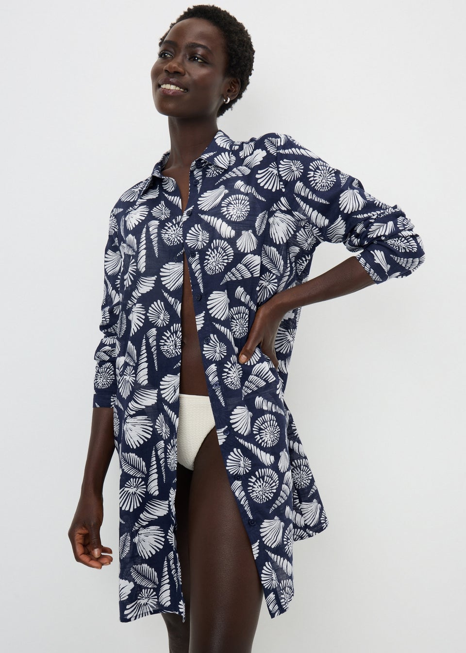 Navy Shell Print Beach Shirt