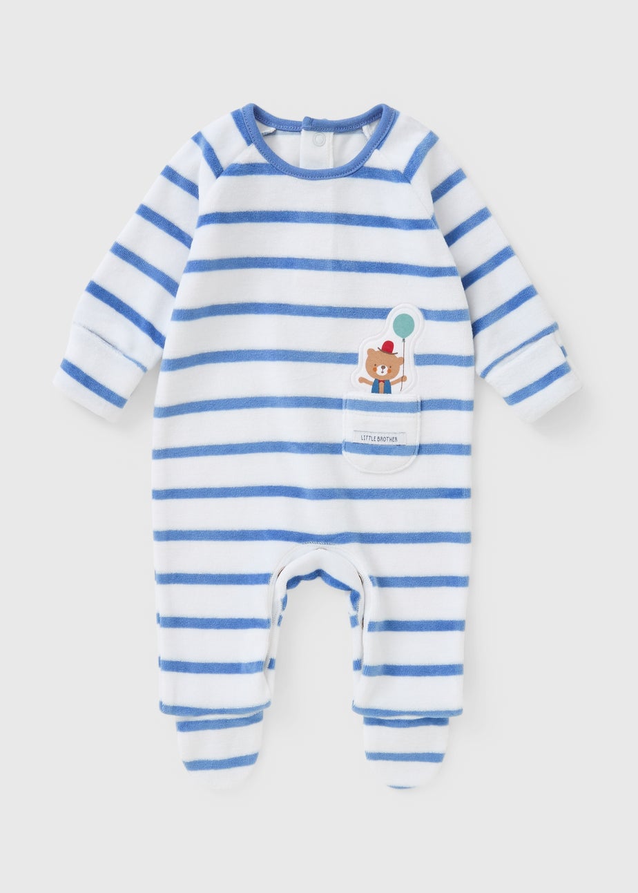 Baby Blue Velour Stripe Sleepsuit (Newborn-12mths)