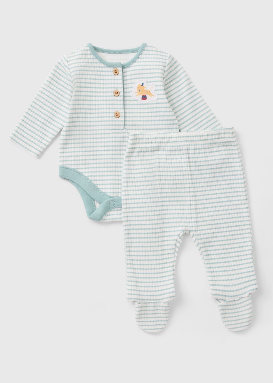 2 Piece Baby Sage Stripe Circus Top & Legging Set (Newborn-12mths)
