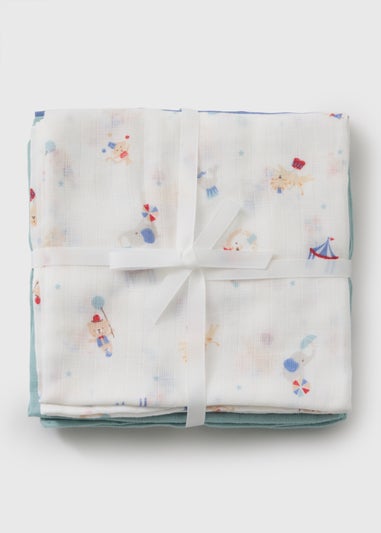 3 Pack Baby Blue Muslin Squares