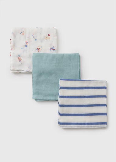 3 Pack Baby Blue Muslin Squares