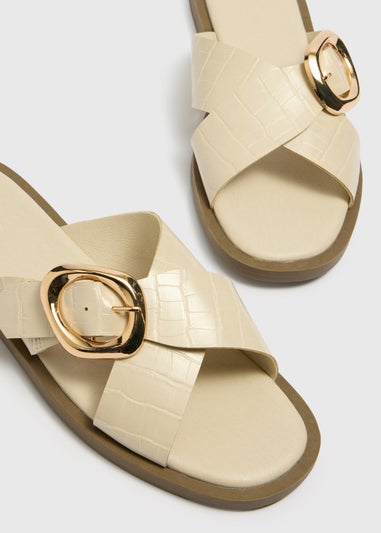 Stone Cross Strap Buckle Sandals