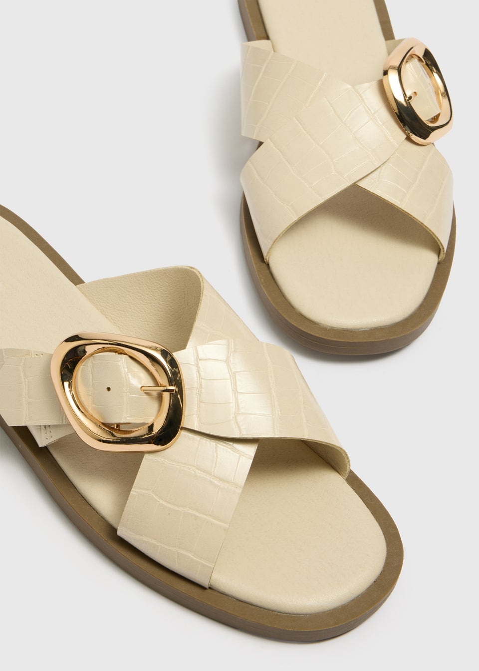 Stone Cross Strap Buckle Sandals