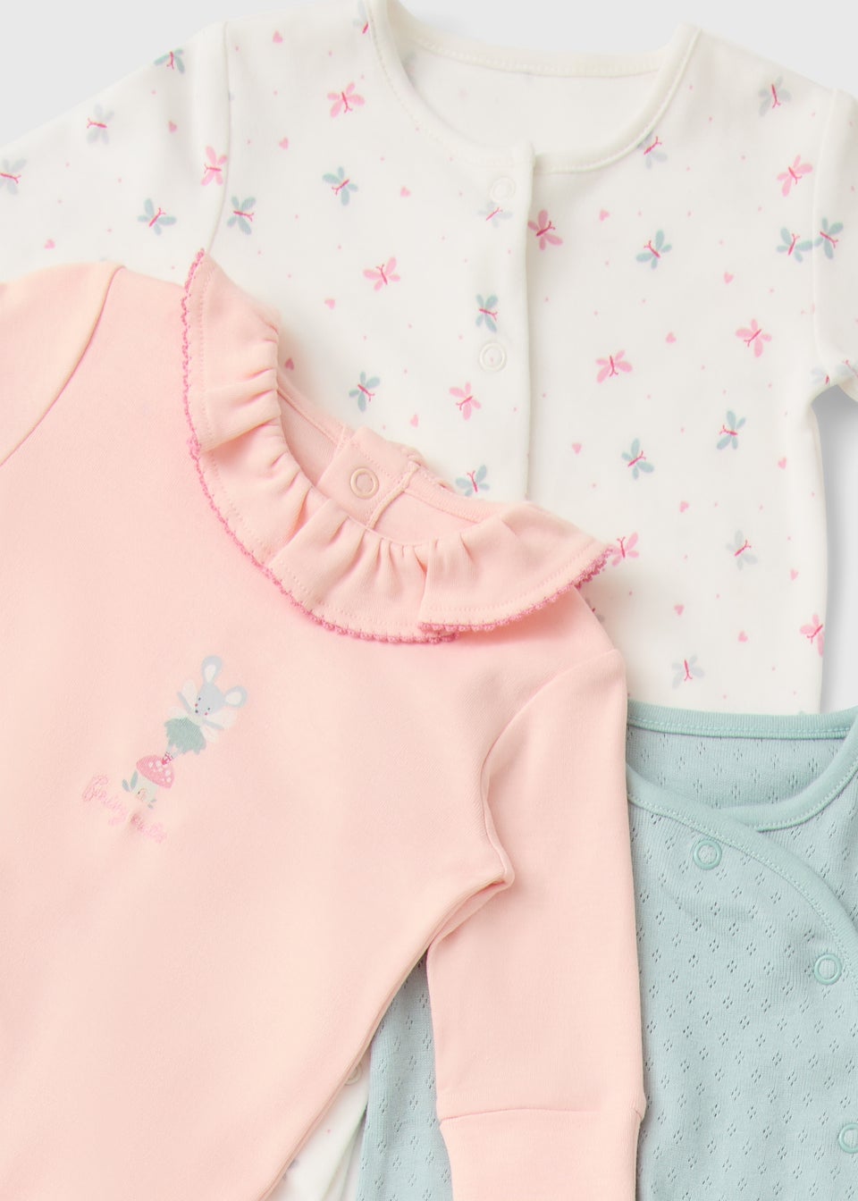 3 Pack Baby Multicolour Mouse Sleepsuits (Newborn-12mths)