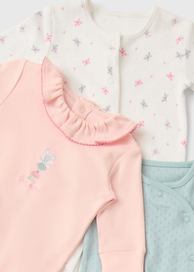 3 Pack Baby Multicolour Mouse Sleepsuits (Newborn-12mths)