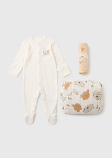 3 Piece Baby White Bear Sleepsuit Gift Set (Newborn-3mths)
