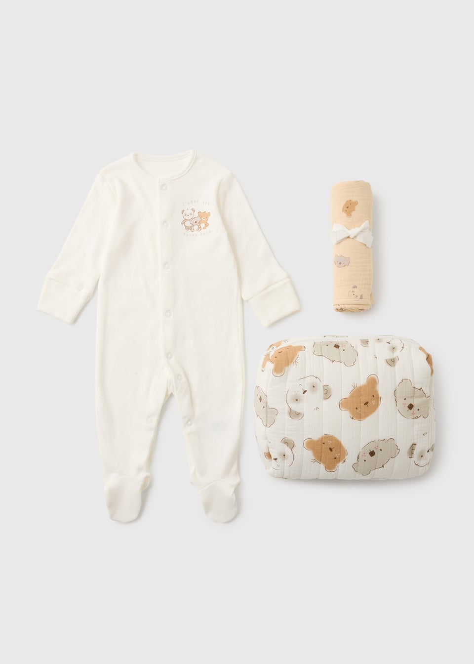 3 Piece Baby White Bear Sleepsuit Gift Set (Newborn-3mths)