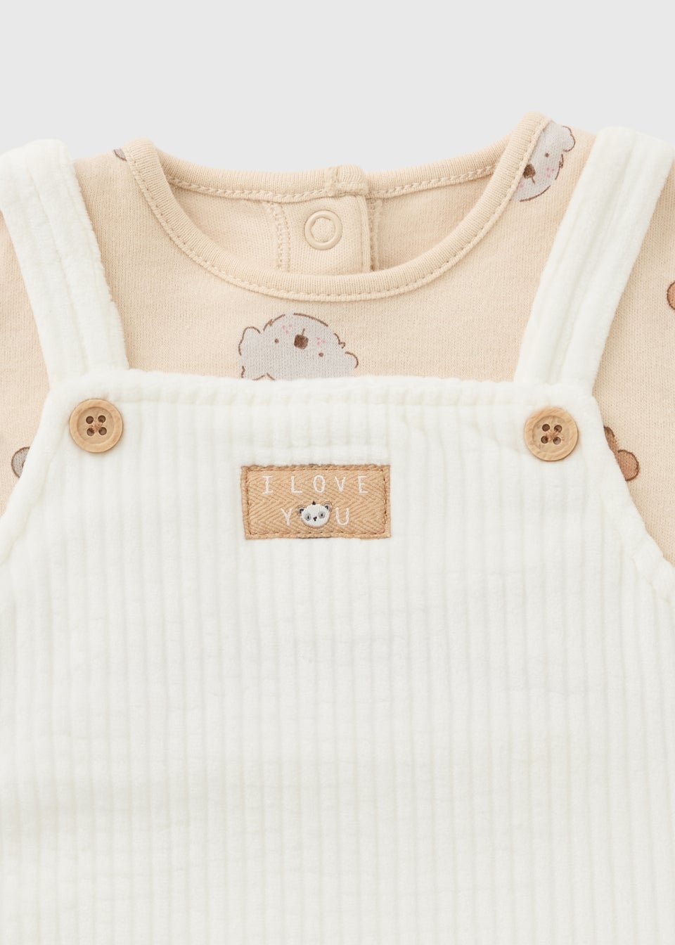 Baby Beige Bear Top & Dungaree Set (Newborn-12mths)