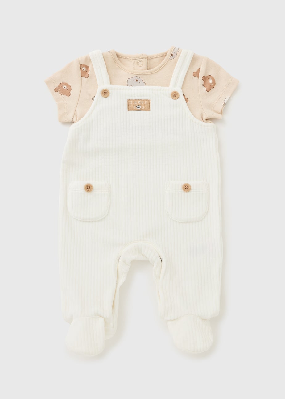 Baby Beige Bear Top & Dungaree Set (Newborn-12mths)