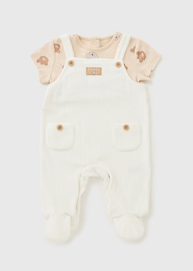 Baby Beige Bear Top & Dungaree Set (Newborn-12mths)