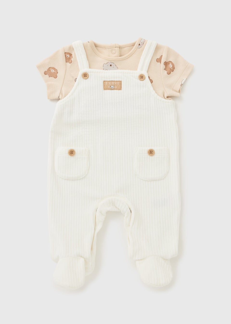 Baby Beige Bear Top & Dungaree Set (Newborn-12mths)