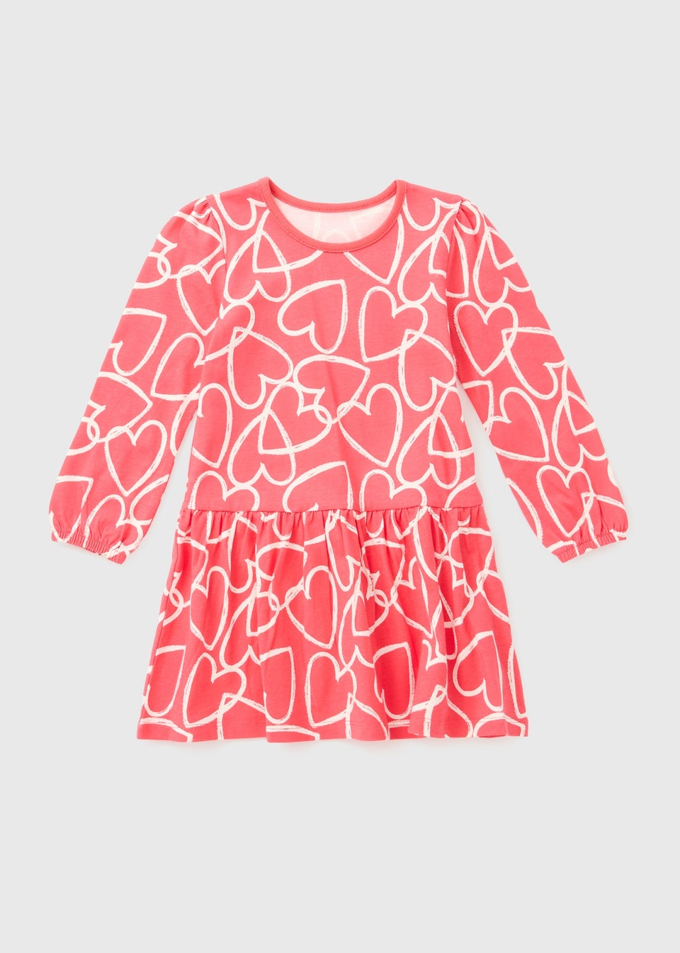 Girls Pink Heart Long Sleeve Dress (1-7yrs)