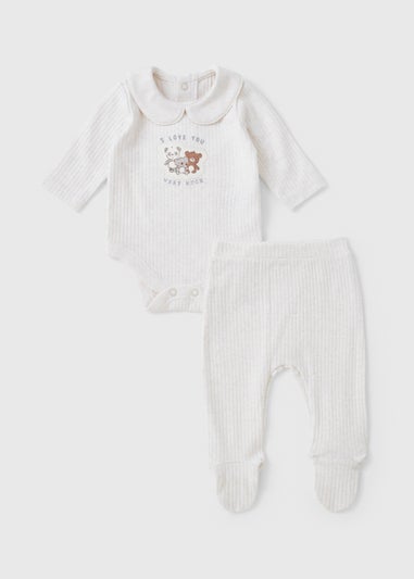 2 Piece Baby Grey Bear Ribbed Top & Legging Set (Newborn-12mths)